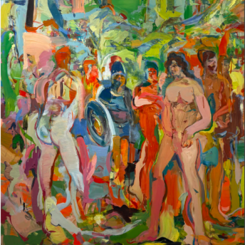 TO SIT WITH ALL THESE PEOPLE AT ONCE, 2024 
162.5 x 182.8 cm 
Oil on linen 
Price upon request