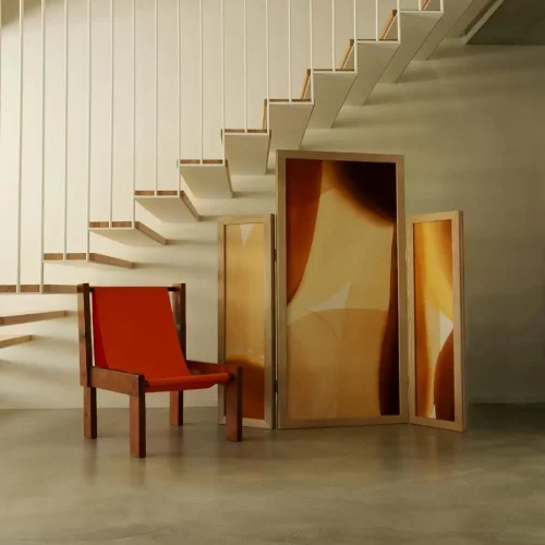 Paravent Anais Vindel x Angelique Delaire, 2025 
Vantail central : 77 × 157,5 cm ; Vantaux latéraux :
36 × 121 cm 
Oil on canvas 
Price upon request