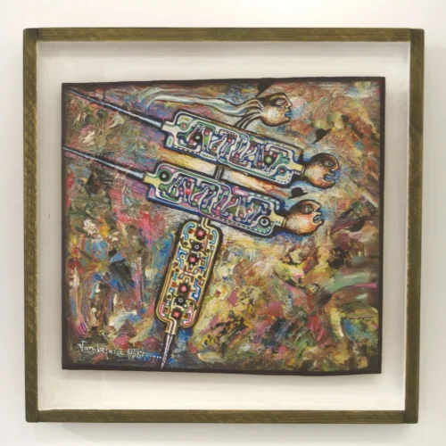 Untitled, 2025
27 x 30 cm and 37 x 37 cm with frame
Oil on wood and collage
Price upon request