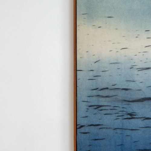 MIRROR (EXIT), 2024 
200 x 200 cm 
Indigo and charcoal on raw canvas, Natural Earth paint, ECO UV varnish, Suar wood frame 
Price upon request