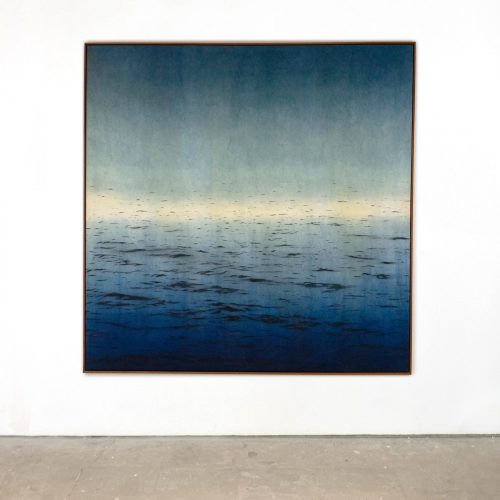 MIRROR (EXIT), 2024 
200 x 200 cm 
Indigo and charcoal on raw canvas, Natural Earth paint, ECO UV varnish, Suar wood frame 
Price upon request