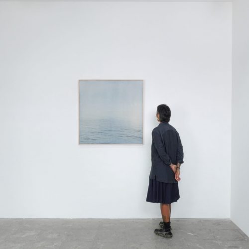 PEACE AS A JOURNEY, 2024 
100 x 100 x 5 cm 
Indigo and charcoal on raw canvas, Natural Earth paint, ECO UV varnish, Suar wood frame 
Price upon request