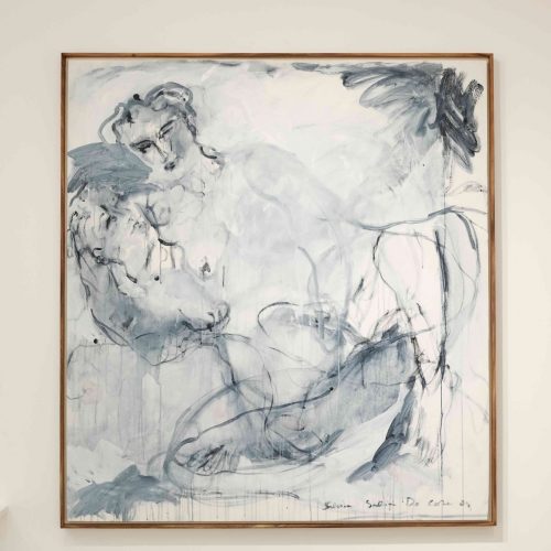 WE: PART OF THE MOUNTAINS, 2024 
139,5 x 150,5 x 5 cm 
Indigo on cotton canvas, acrylic paint and charcoal 
Sold