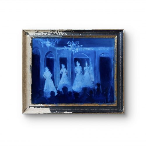 fashion show, 2026 
50 x 70 cm 
Oil inside of antique wooden frame 
Price upon request